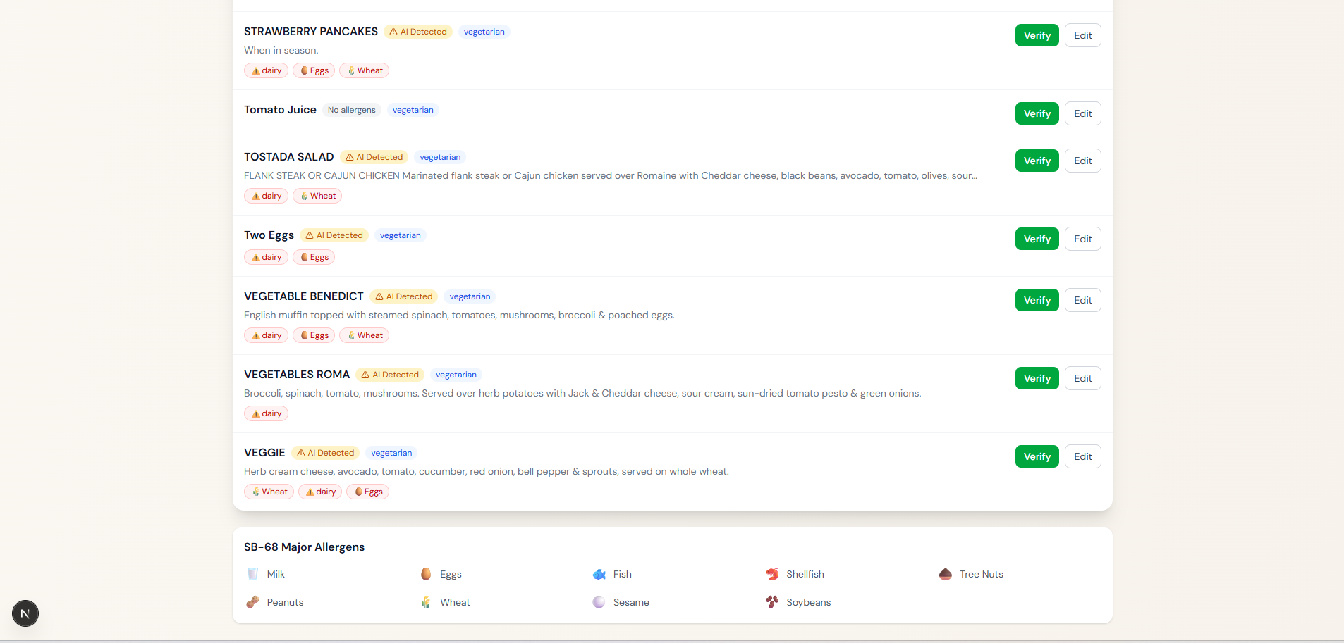 Per-Item Allergen Tagging